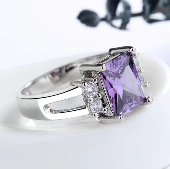 Square Cubic Zirconia Engagement purple Rhinestone Rings for Women