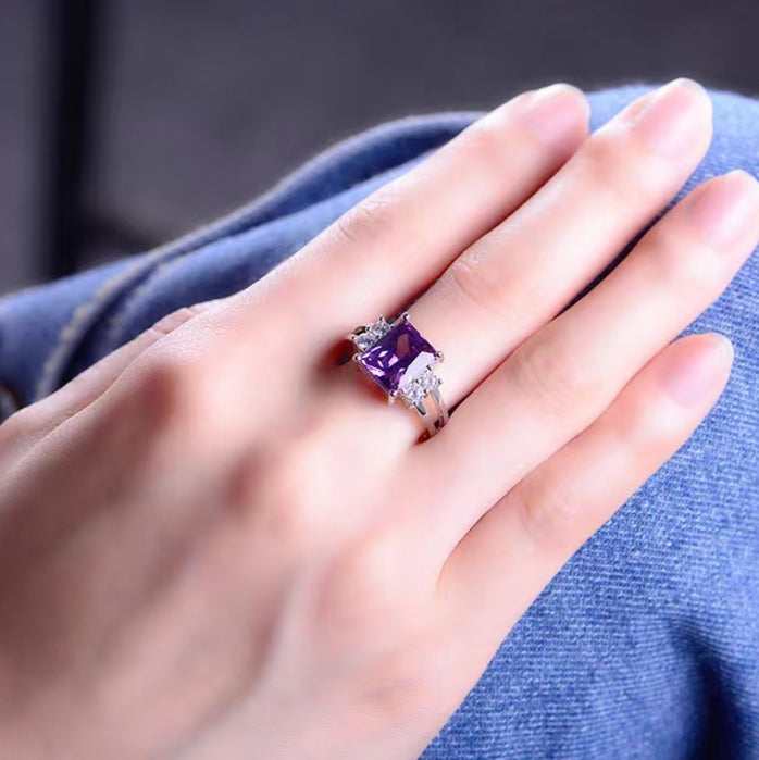 Square Cubic Zirconia Engagement purple Rhinestone Rings for Women