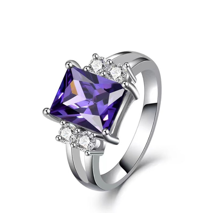 Square Cubic Zirconia Engagement purple Rhinestone Rings for Women