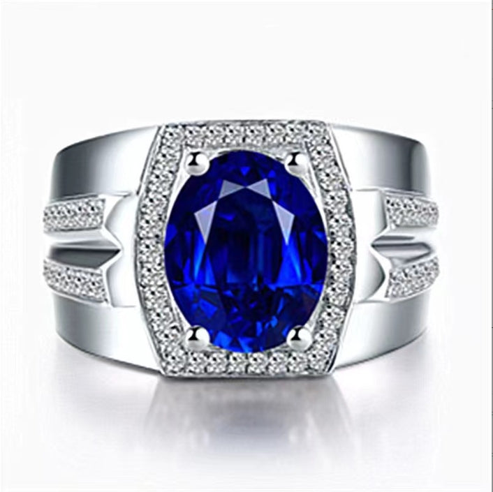 18K Gold Inlaid Blue Crystal Engagement Ring