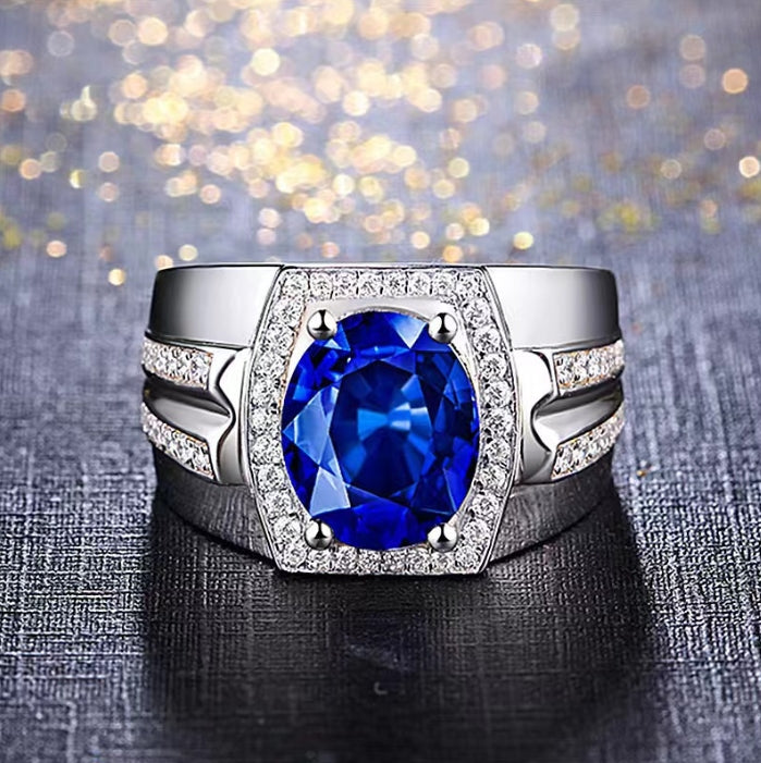 18K Gold Inlaid Blue Crystal Engagement Ring