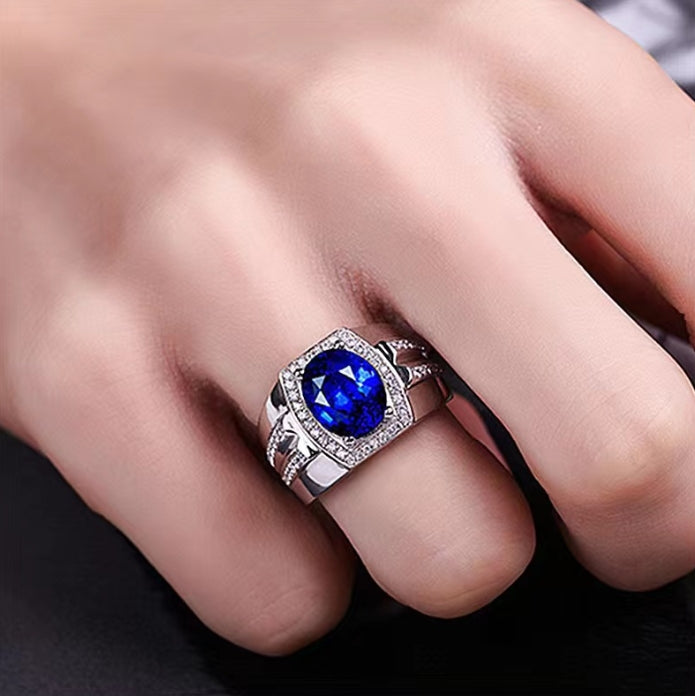 18K Gold Inlaid Blue Crystal Engagement Ring