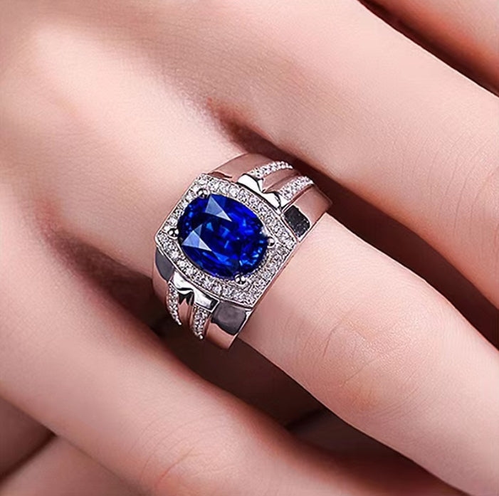 18K Gold Inlaid Blue Crystal Engagement Ring