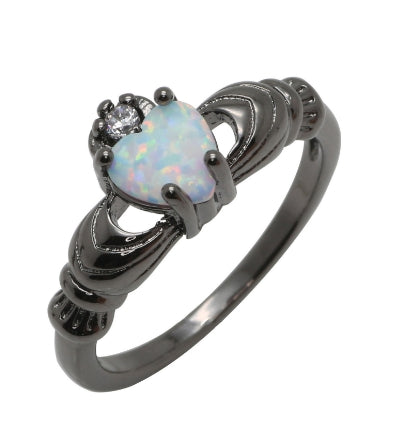 Black Gold Plated Opal Eternity Ring Engagement Wedding Band for Women Men