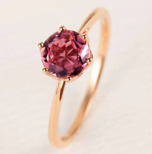 Rose gold fancy gold heart openwork four-claw garnet 1.25 carat solitaire diamond women's ring