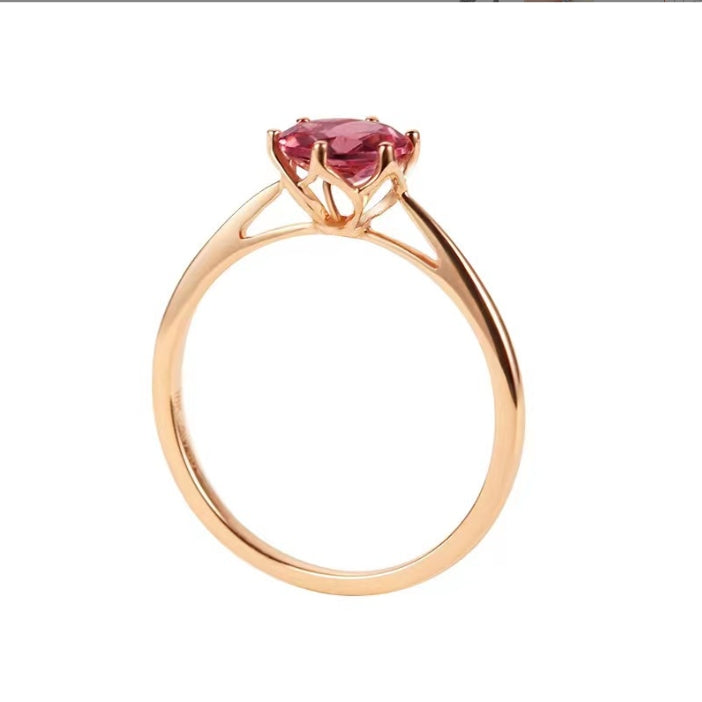 Rose gold fancy gold heart openwork four-claw garnet 1.25 carat solitaire diamond women's ring