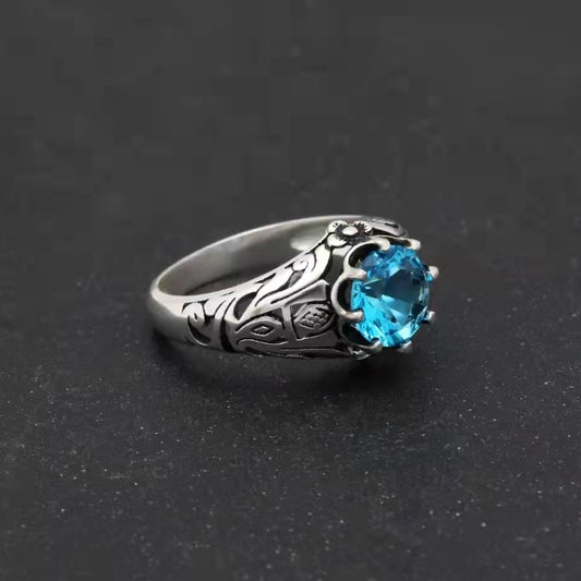 Personality Men's Vintage Blue Stone Ring Celtic Knot Band