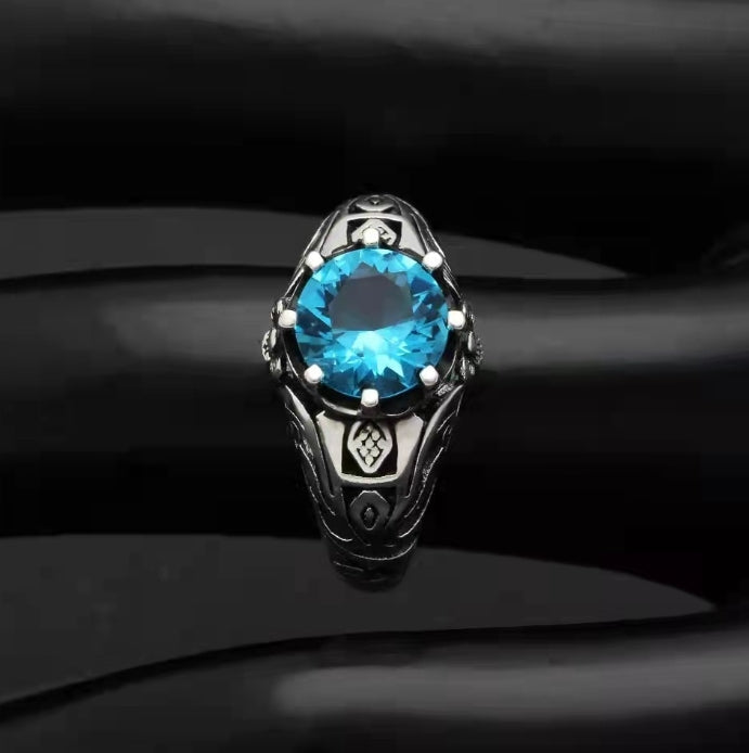 Personality Men's Vintage Blue Stone Ring Celtic Knot Band