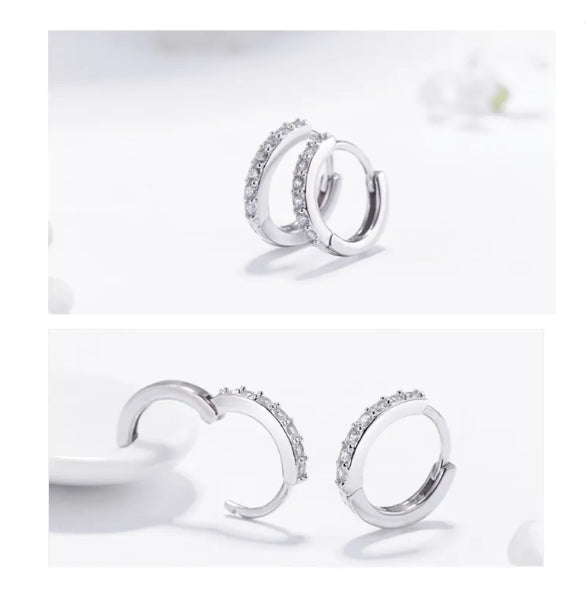 14K White Gold Plated Sterling  Hoop Earrings Tiny Small Hoop Earrings Cubic Zirconia Cartilage Dainty Hoop Earrings Birthday Gifts for Women Girls